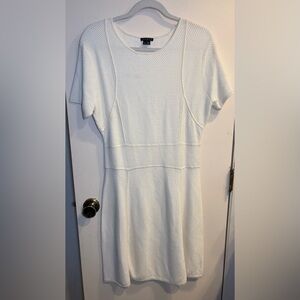 Theory Alancy Mega Waffle Knit Short Sleeve Fit and Flare Mini Dress White Sz L